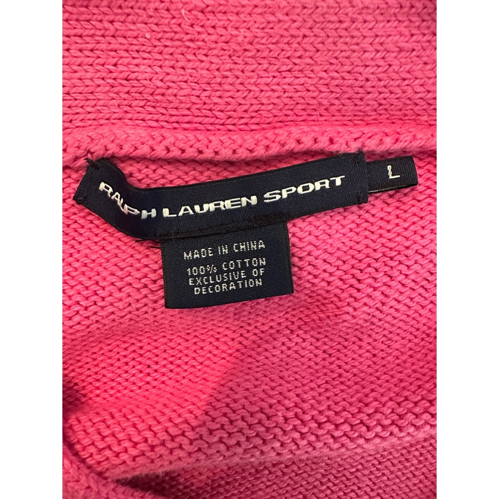 Ralph Lauren Sport Womens Hot Pink Cotton V-Neck Crest Sweater Large VTG Preppy - Picture 5 of 5